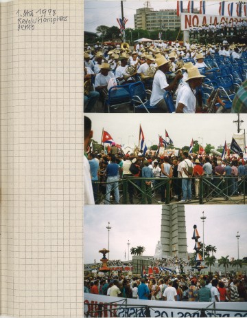 vergrößern Ali Kohlbacher bei einer Demonstration am Revolutionsplatz in Kuba am 1. Mai 1998